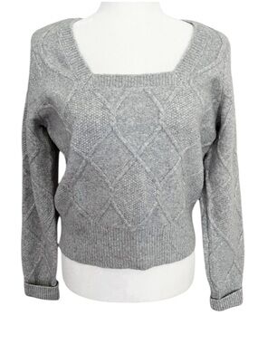 Anthropologie Gray Square Neck Cable Knit Sweater Women’s Size Medium NWT